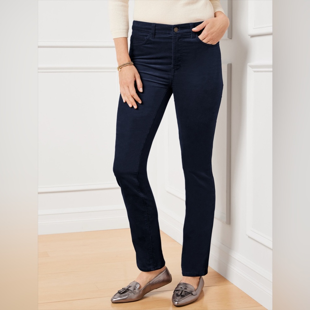 Talbots Navy Velvet Curvy Jeans Straight Leg Velveteen - Size 8P
